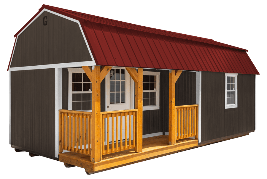 Corner Porch Lofted Barn Cabin Painted